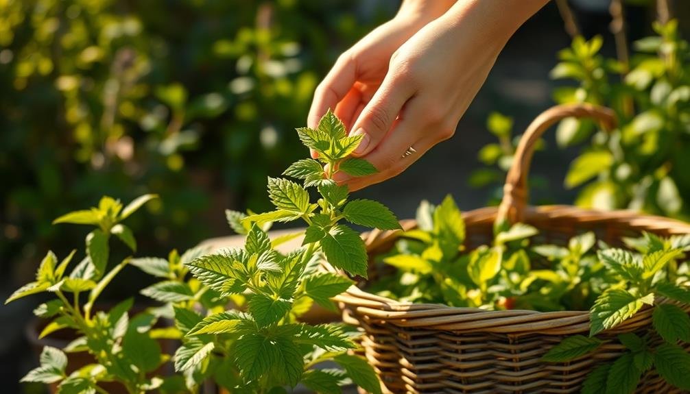 gathering lemon balm harvest