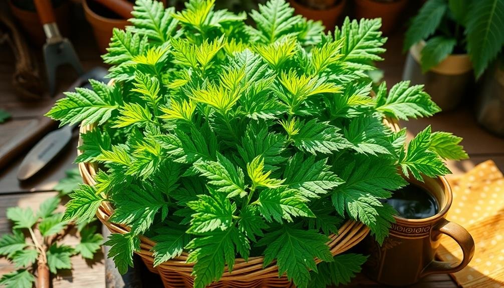 harvesting premium nettle leaves